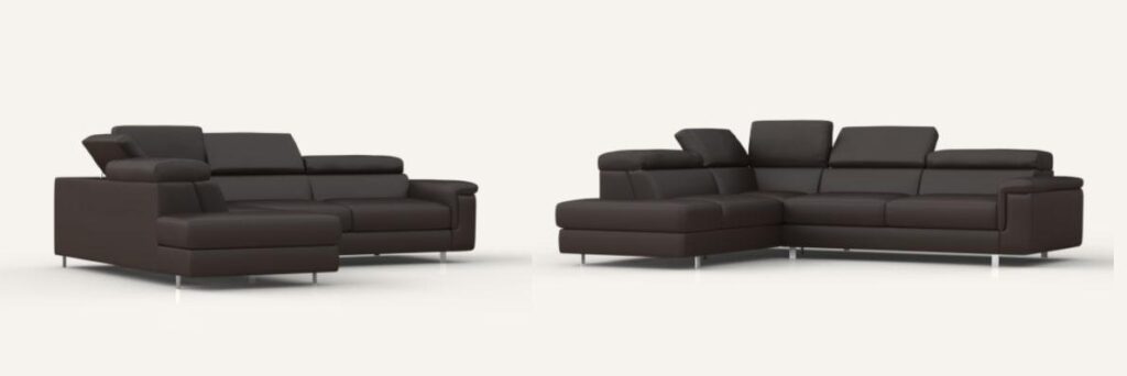 canapé en cuir noir Poltronesofa, 2 angles de vus